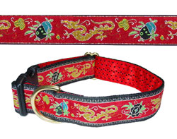 Chinese Dragons design and dog collar, red color