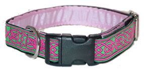 Saxon Knot design dog collar, green and pink colors